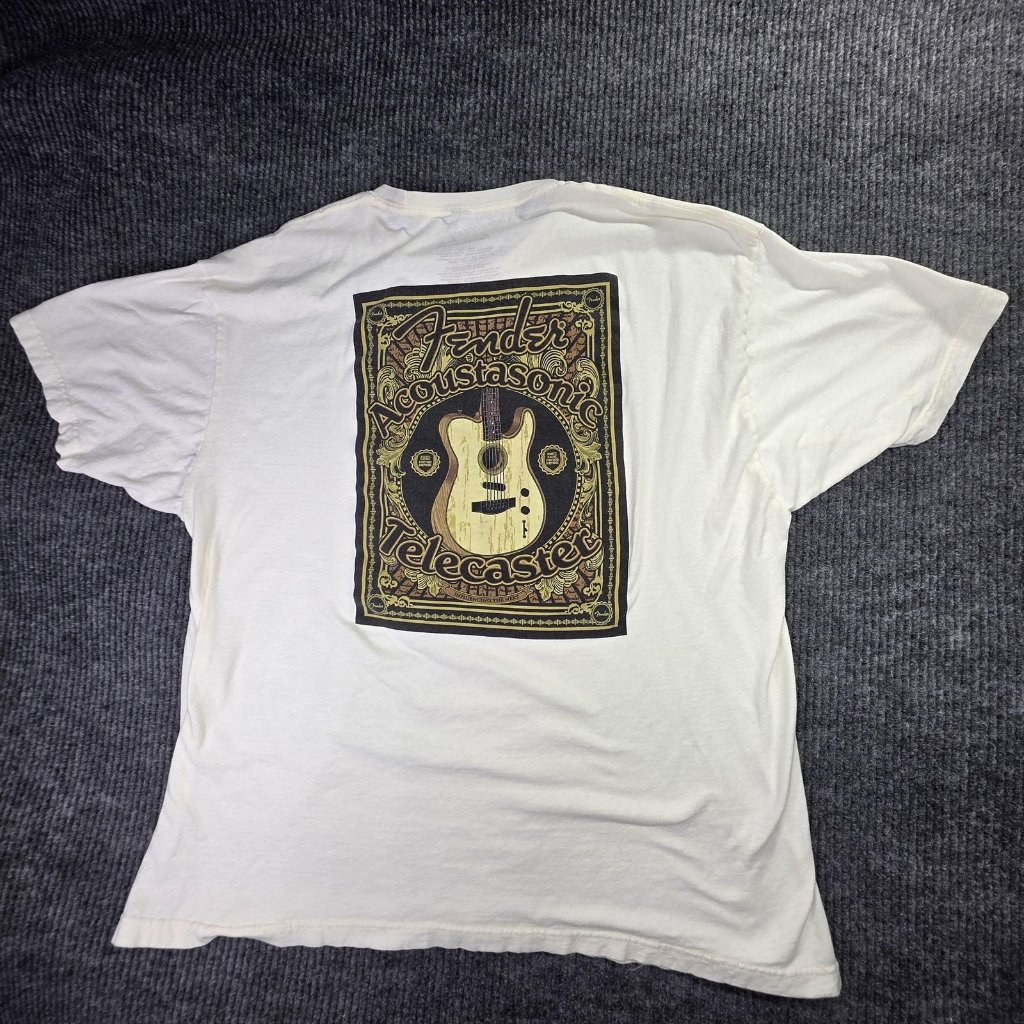 Fender Shirt Mens 2xl Cream Acoustasonic Telecaster Guitar Promo Graphic Tee